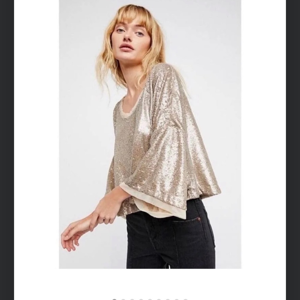 FREE PEOPLE - Champagne Dreams gold sewuined gold Top NEW!